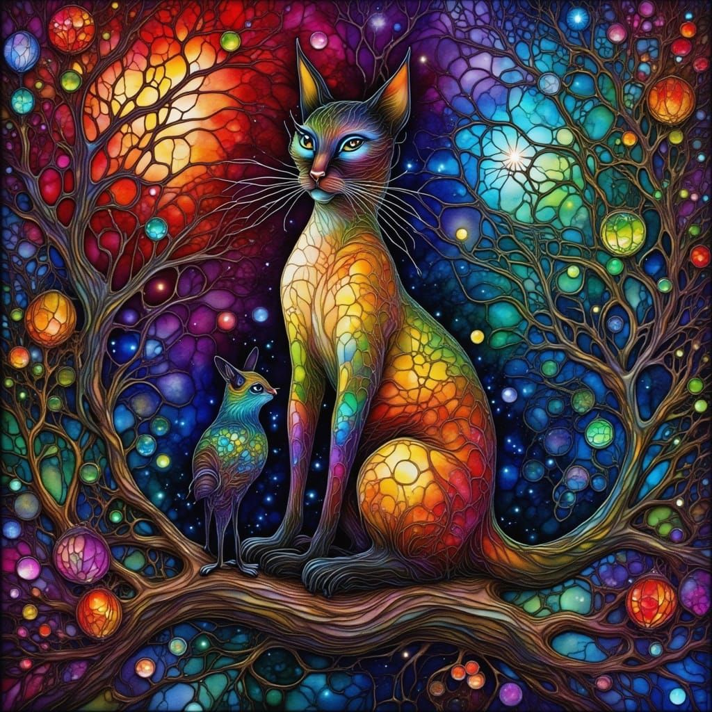 Elegant Siamese Cat in Wire Art Maze