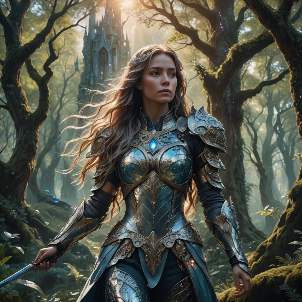 Mystical Woman in Gemstone Armor, Fantasy Concept Art