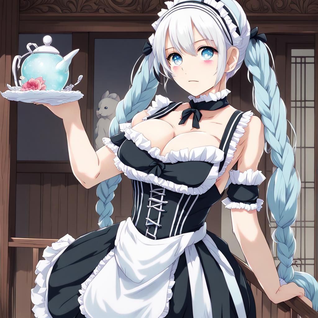 Mature Maid with Braids in Anime Style