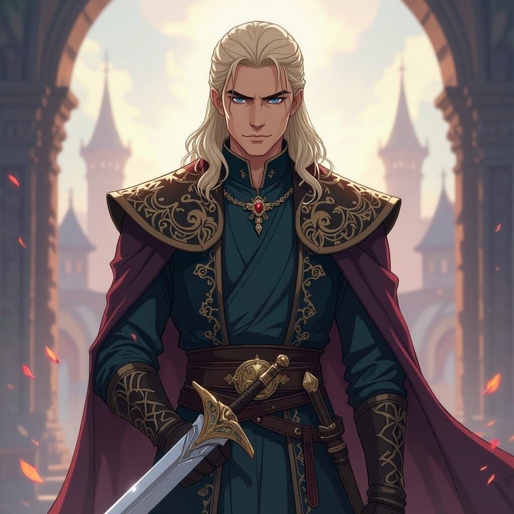 Viserys Targaryen in Anime Style with Sword in Dark Fantasy ...