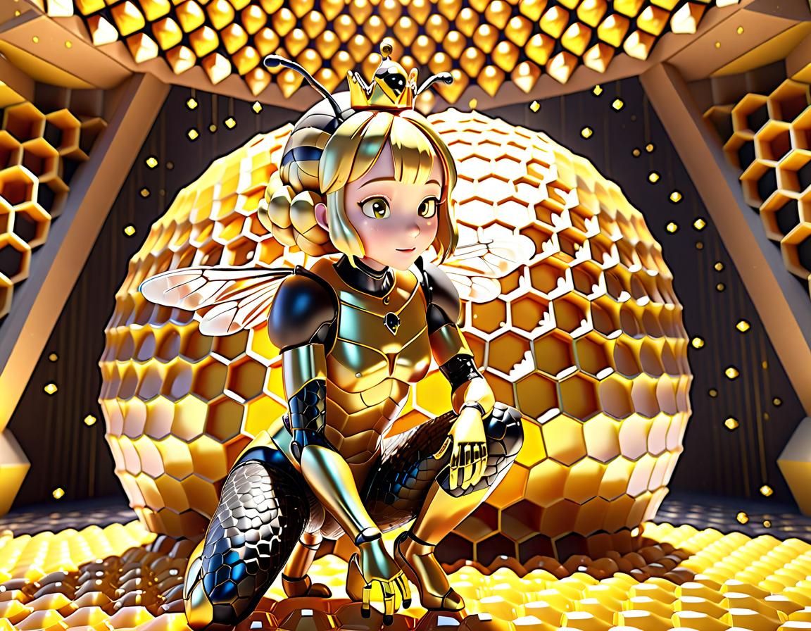 Pixar-Style Bee Queen in Honeycomb Dome