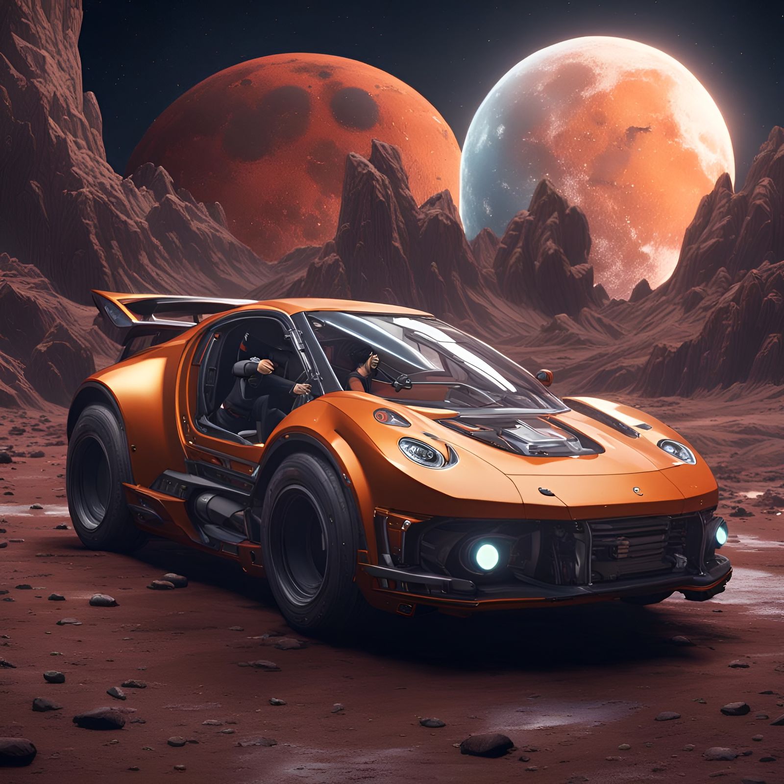 Naruto Drives Supercar on Moon: Detailed Matte Painting