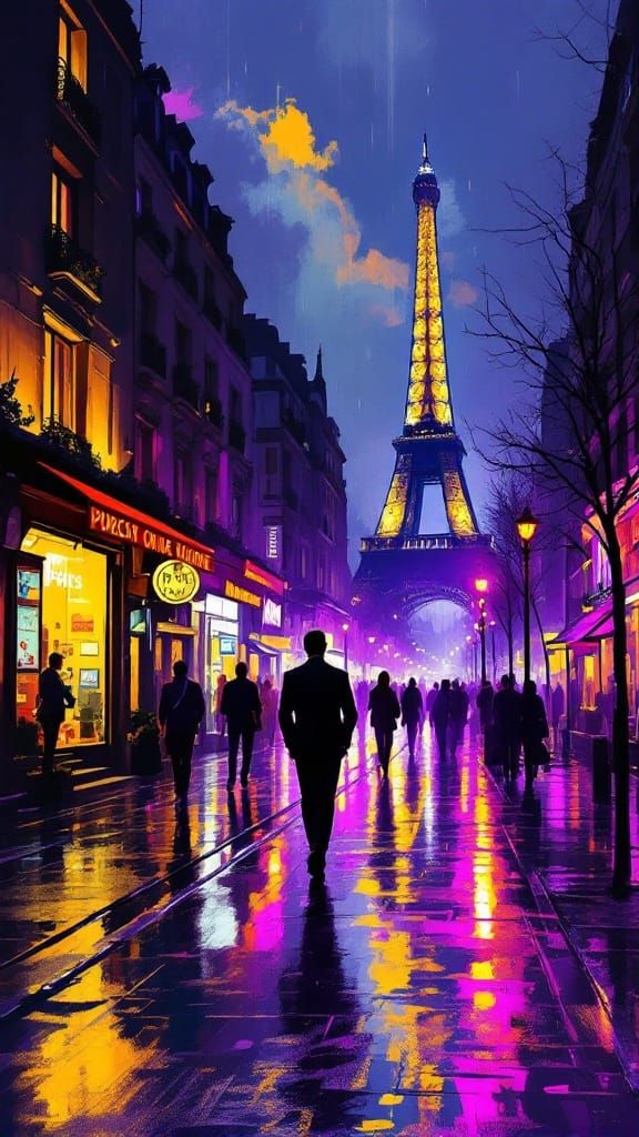 Elegant Parisian Night Scene in Vibrant Colors