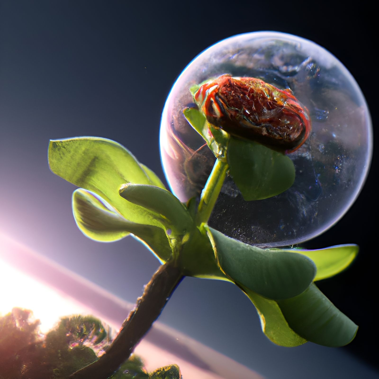 Planet in Space with Massive Flower: Fantasy Concept