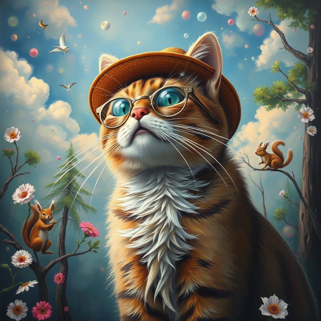 Elegant Cat in Whimsical Woodland Wonderland