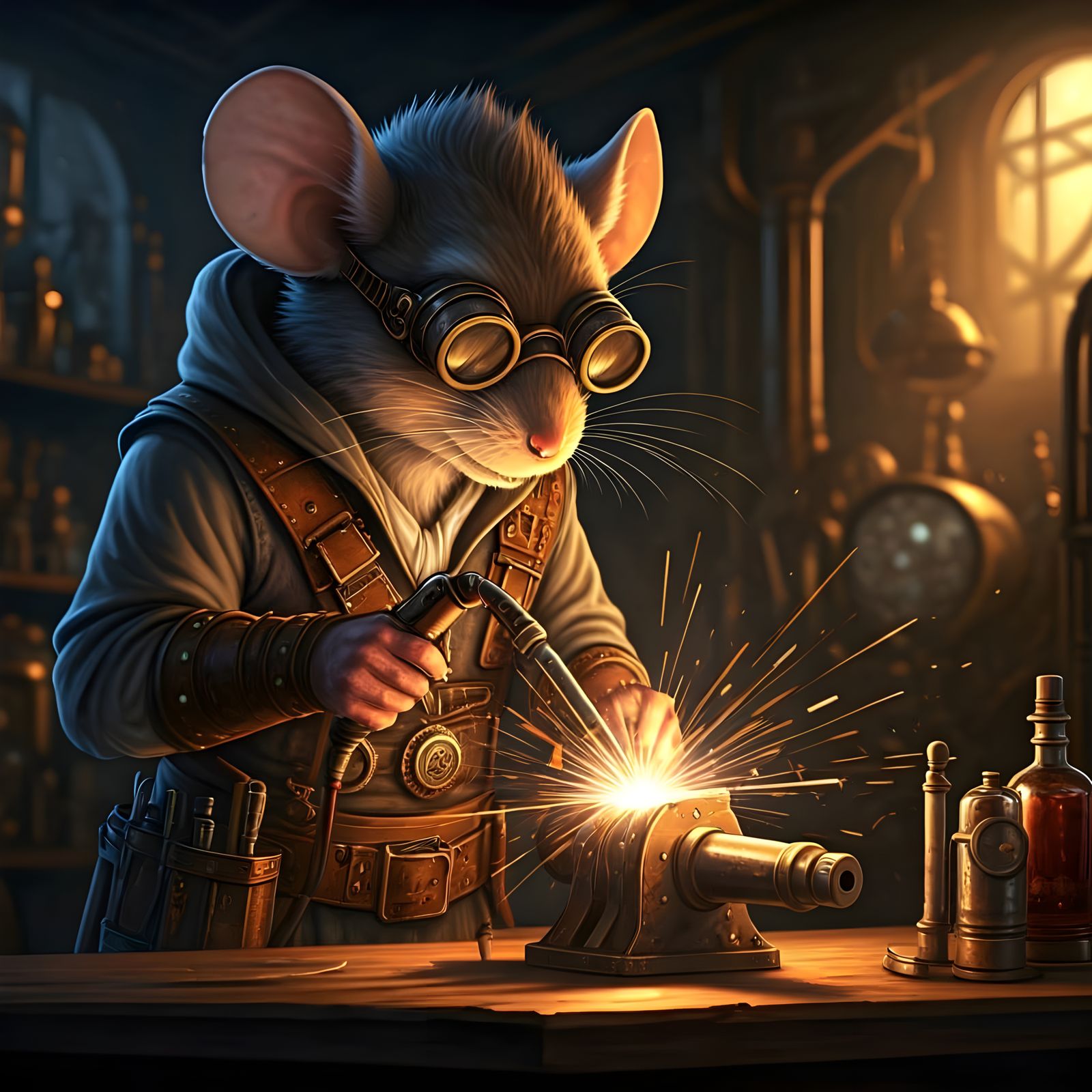 Steampunk Mouse Artificer at Work