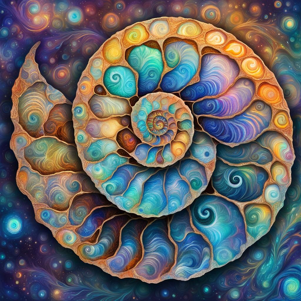Opalescent Ammonite: Cosmic Holographic Illustration