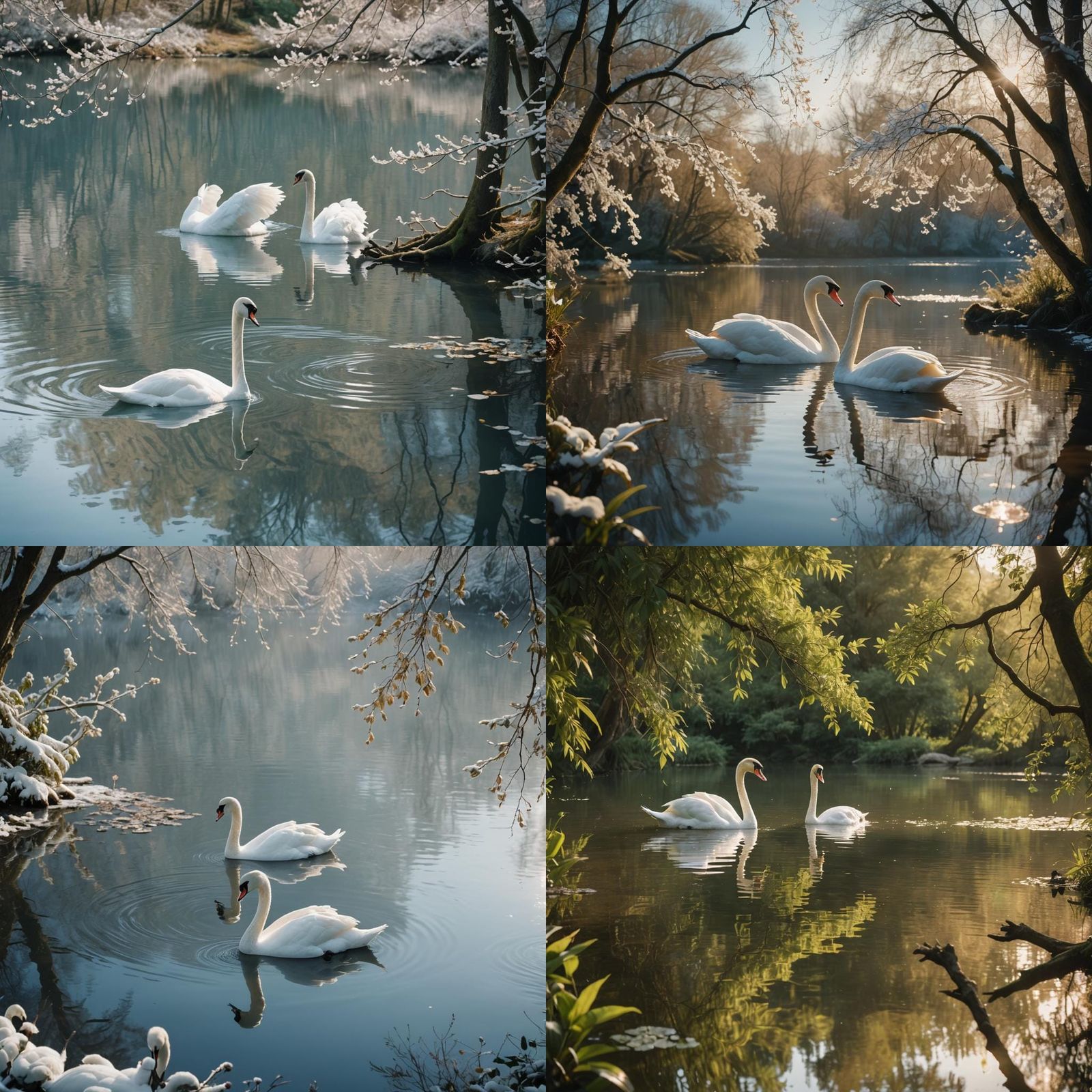 Serene Swans: Golden Hour Cinematic Photo
