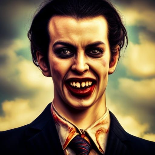 Hyperrealistic Vampire at a Happy Carnival