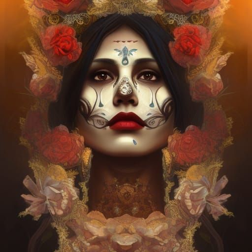 Intricate Santa Muerte Portrait in Mexican Style