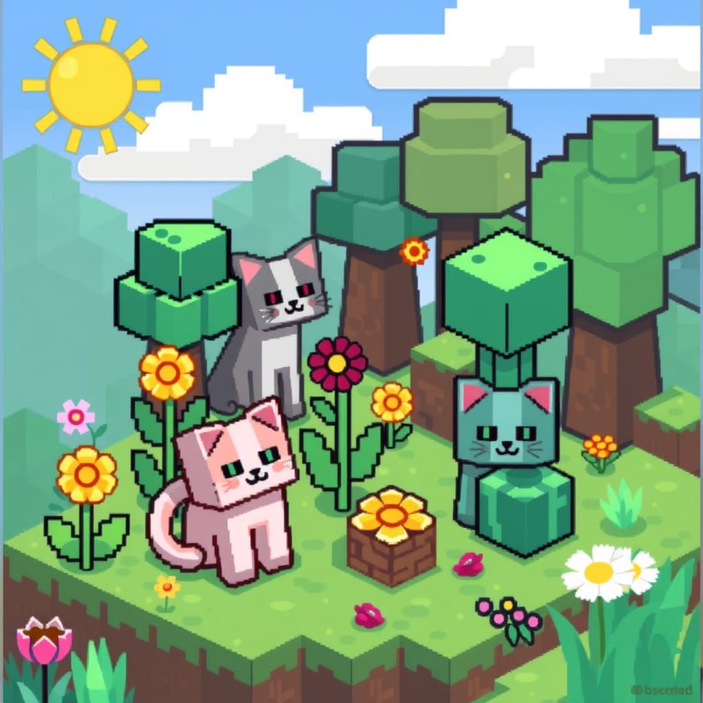 Vibrant Blocky Square Art in Minecraft Style