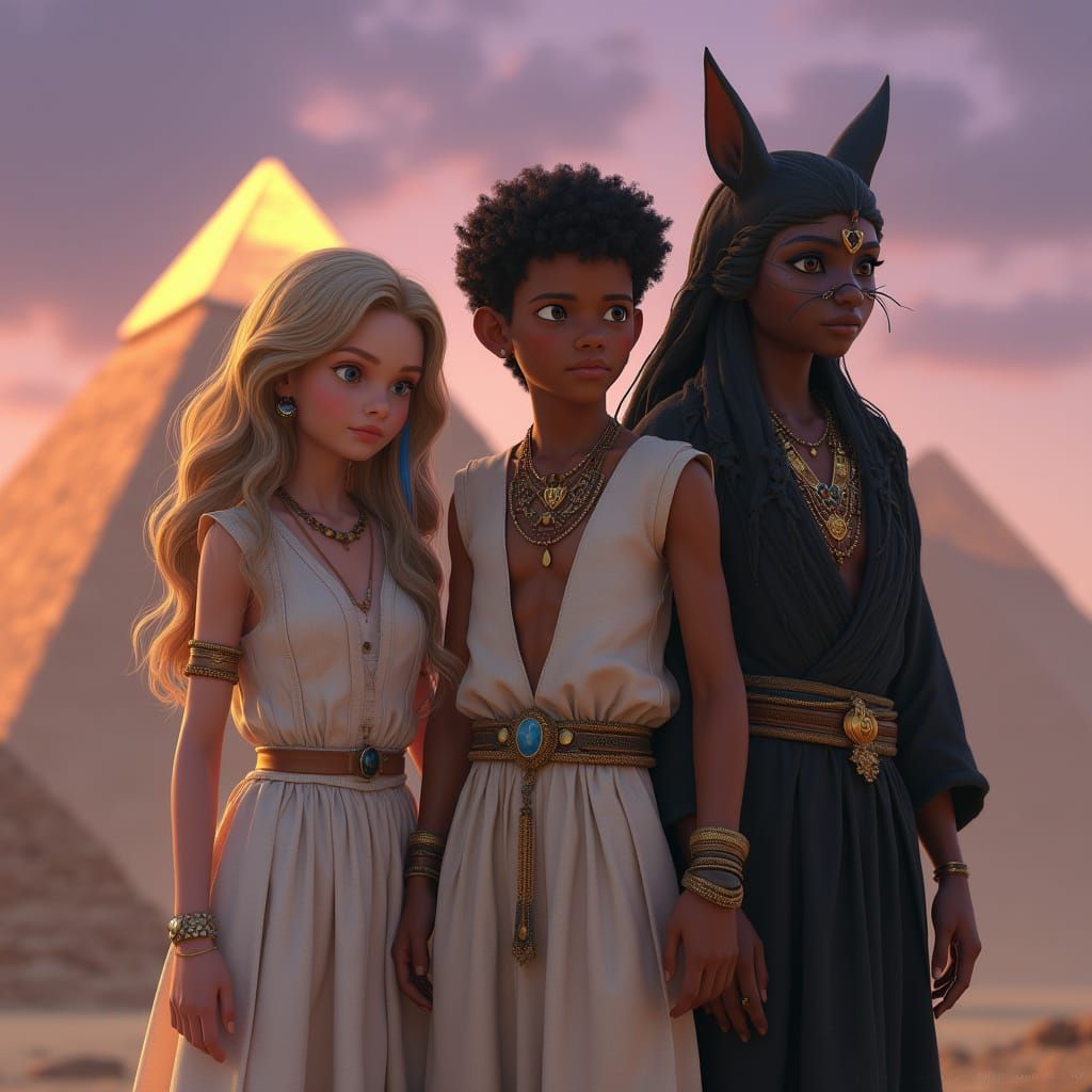 Egyptian Goddess and Magicians at Dusk