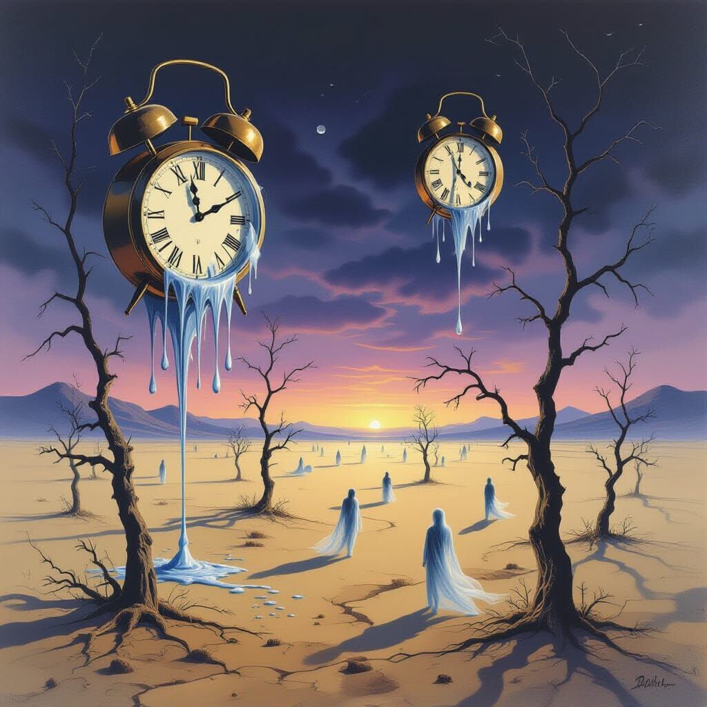 Melting Clocks in a Surreal Twilight Landscape