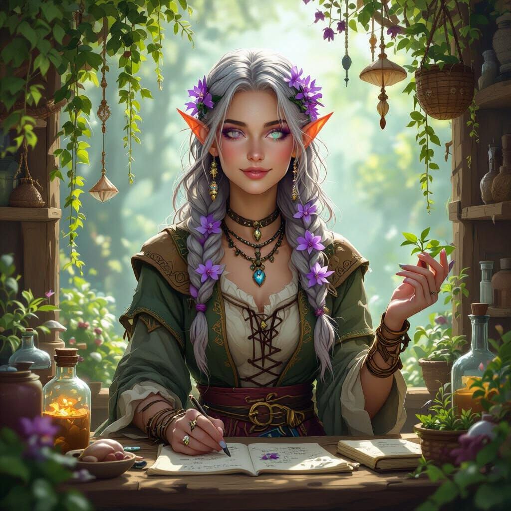 Half-Elf Apothecary in Dark Fantasy Style