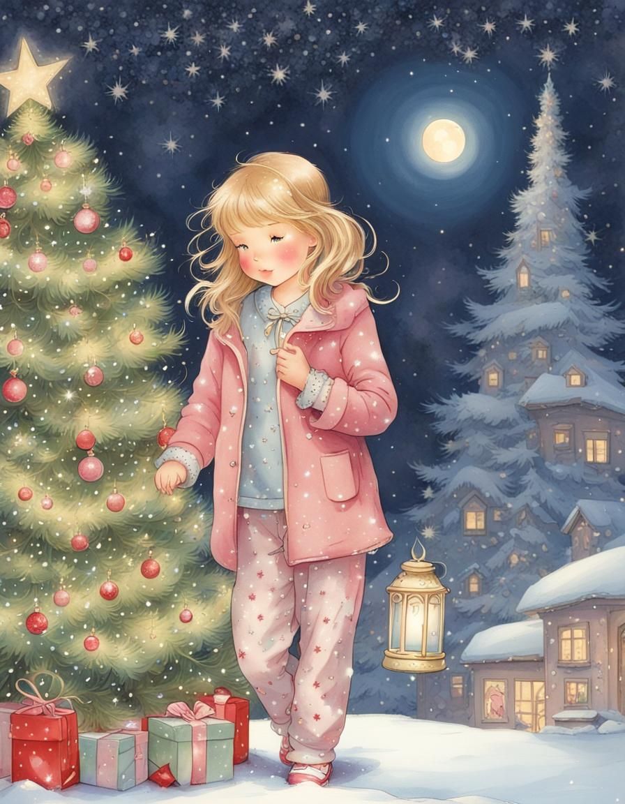 Girl with Christmas Tree in Betsey Clark Style
