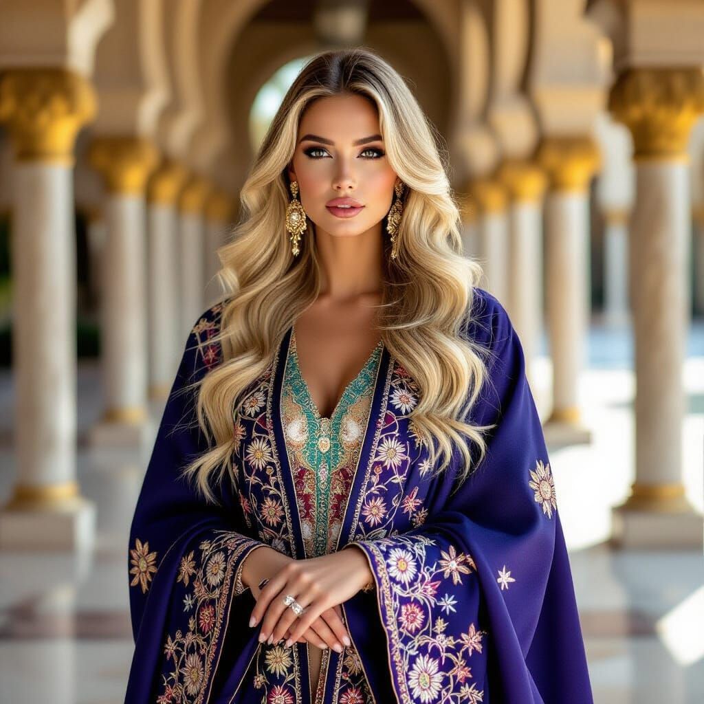 Luxurious Abaya Fashion Portrait in Opulent Jewel Tones