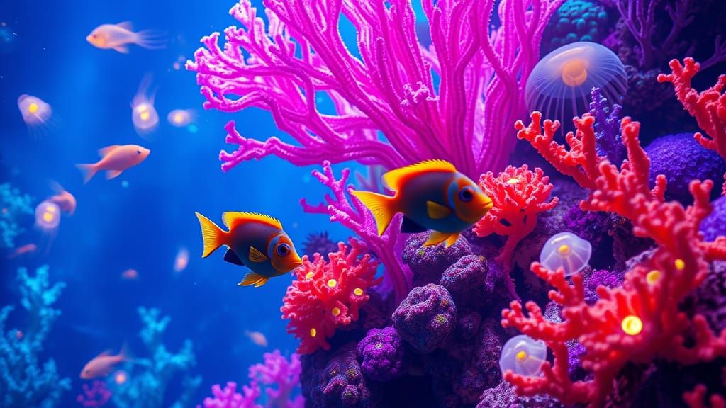 Underwater Fantasy: Bioluminescent Fish in Coral Reef