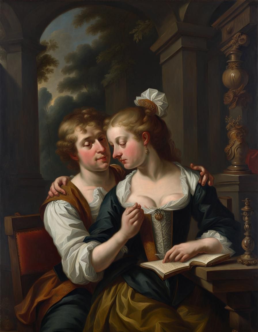Romantic Couple in Classical Oil Painting Style