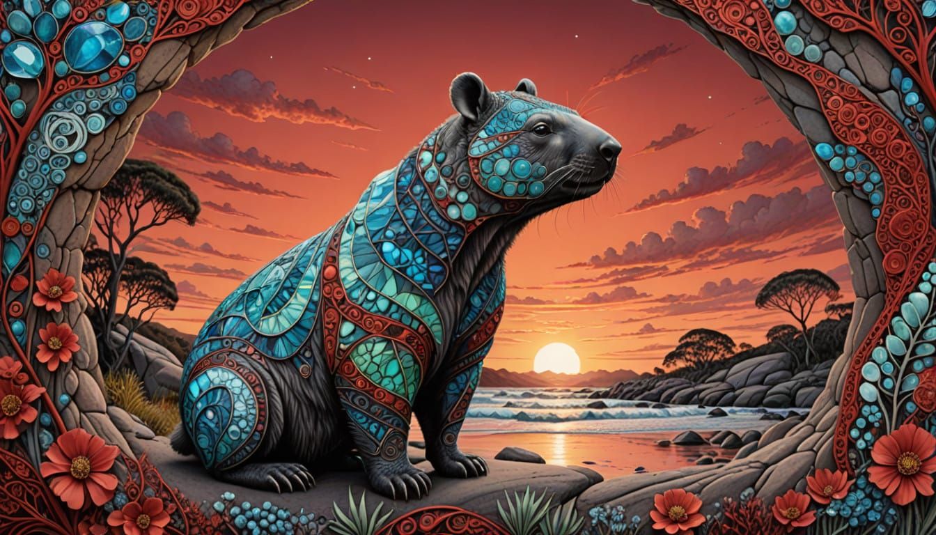 Surreal Prehistoric Wombat Emerges from Red River Rock in Op...