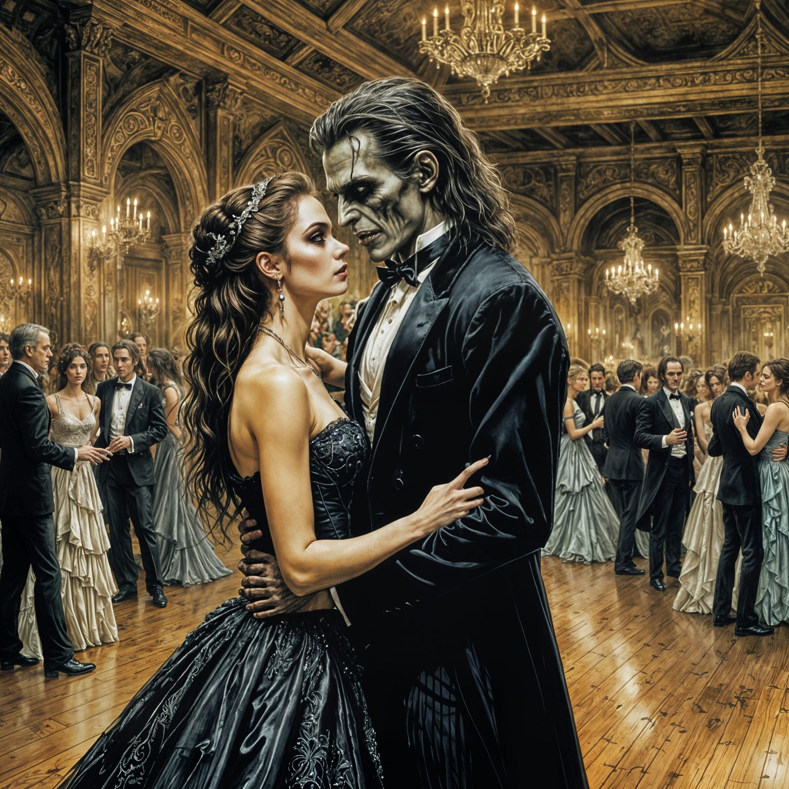 Vampire and Zombie Prom Dance Illustration
