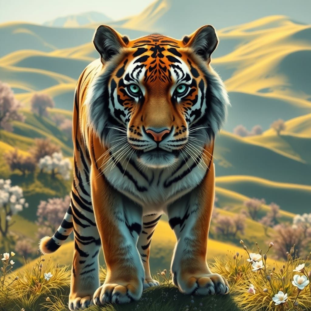 Siberian Tiger Reigns Over Vibrant Springtime Landscape