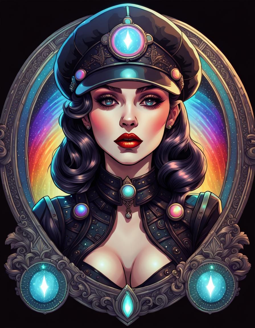 Retro Sci-Fi Pin-Up in Dark Fantasy Art Style