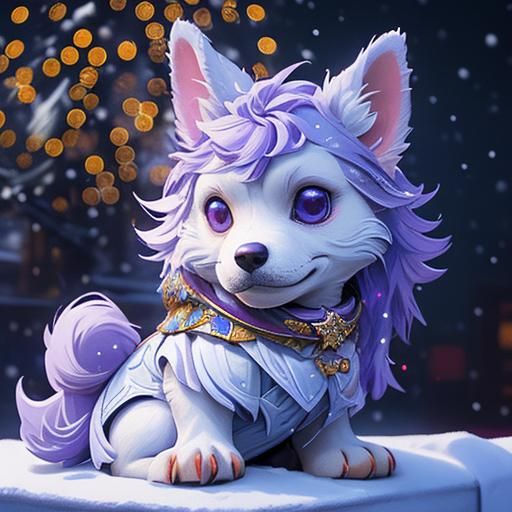 Christmas Dog on Windowsill in Digital Matte Painting