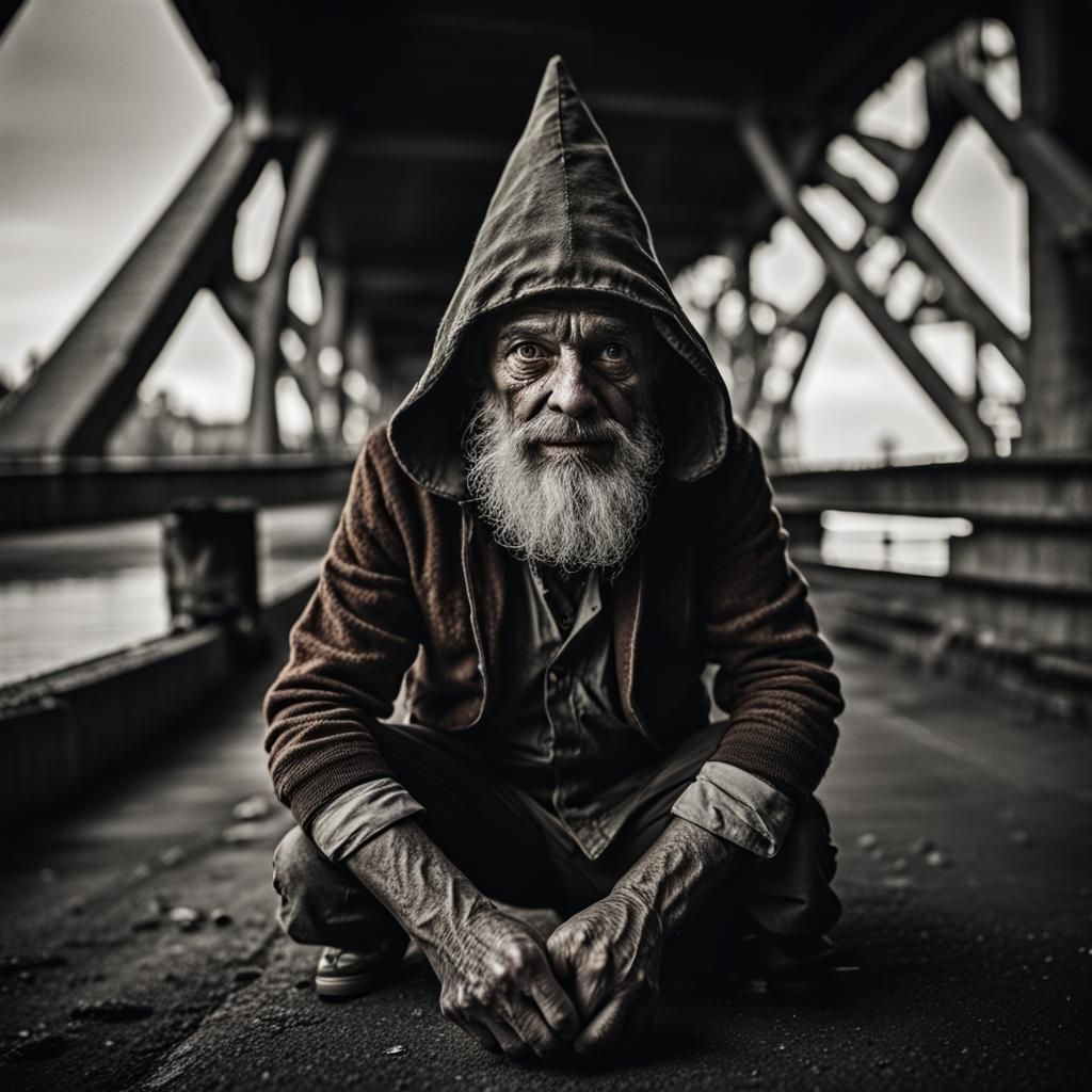Menacing Gnome Portrait Under Bridge