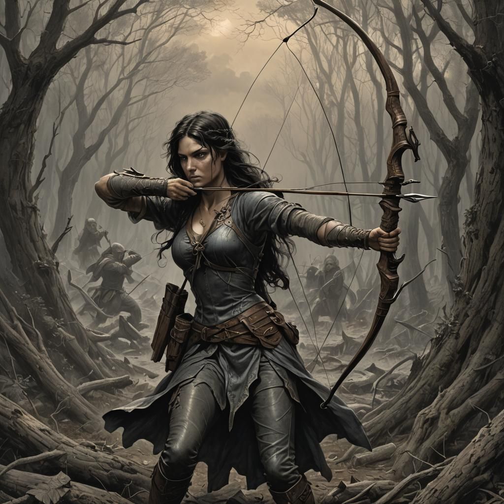 Horror Female Archer in Doré and Rutkowski Style