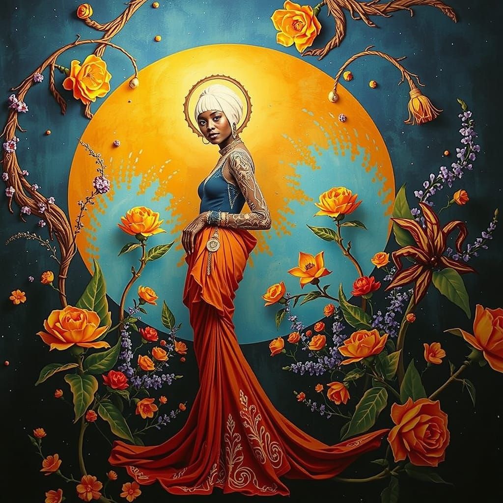 Psychedelic Garden Bloom with Cosmic Mystery