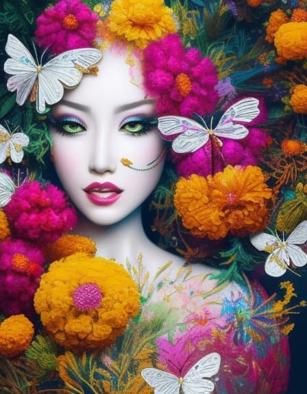 Glittering Marigold Bouquet with Butterfly Accents