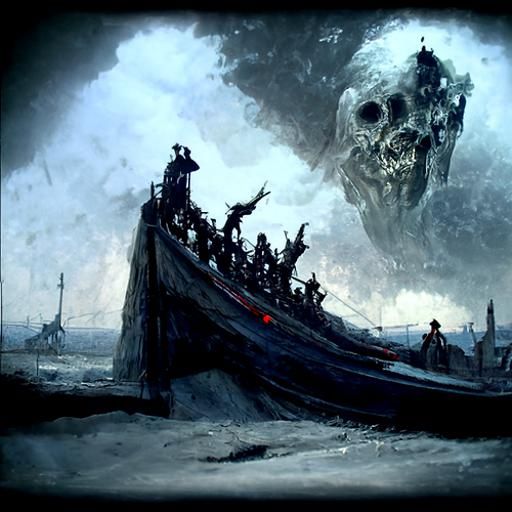 Ghost Ship Arrival in Port: Gothic Horror Art