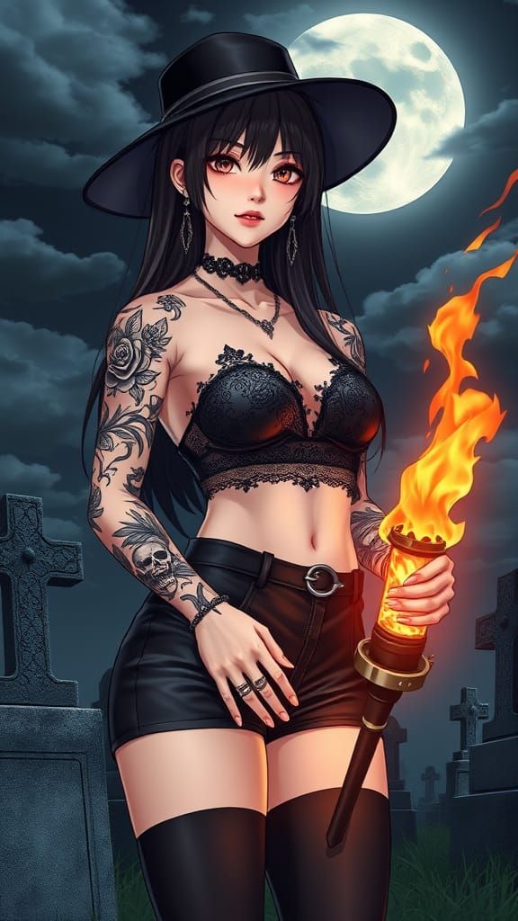 Surreal Goddess in Dark Nighttime Setting, Cyberpunk Style