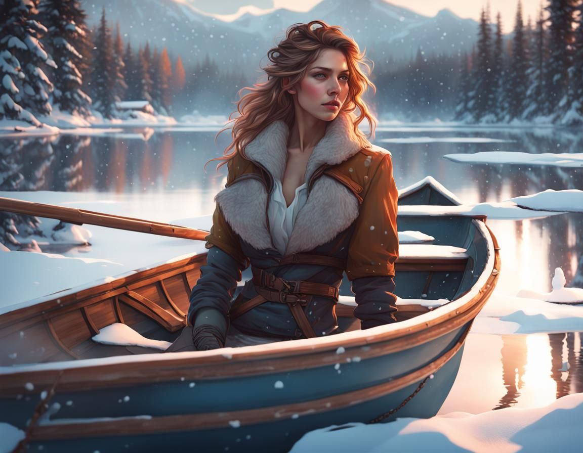 Snowy Lake Portrait in Digital Art Style
