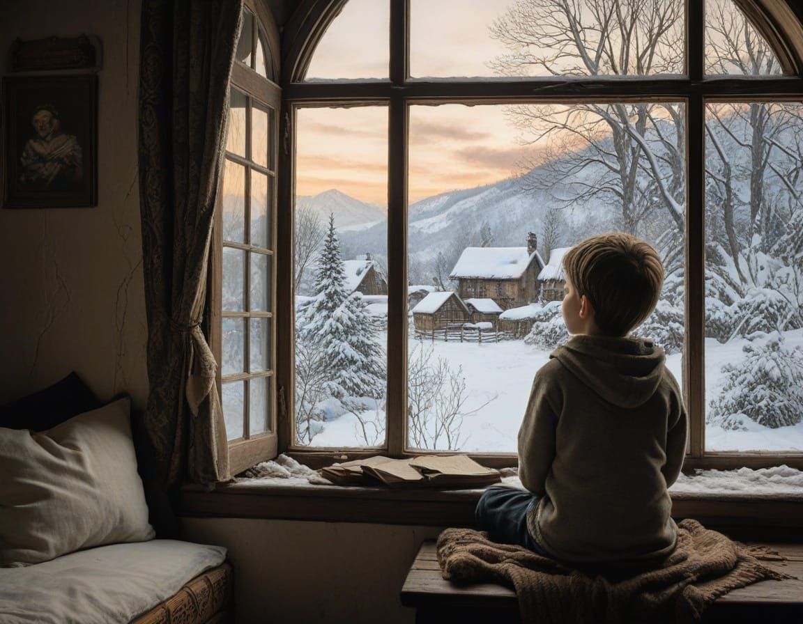 Whimsical Winter Scene in Intricate Watercolor Style