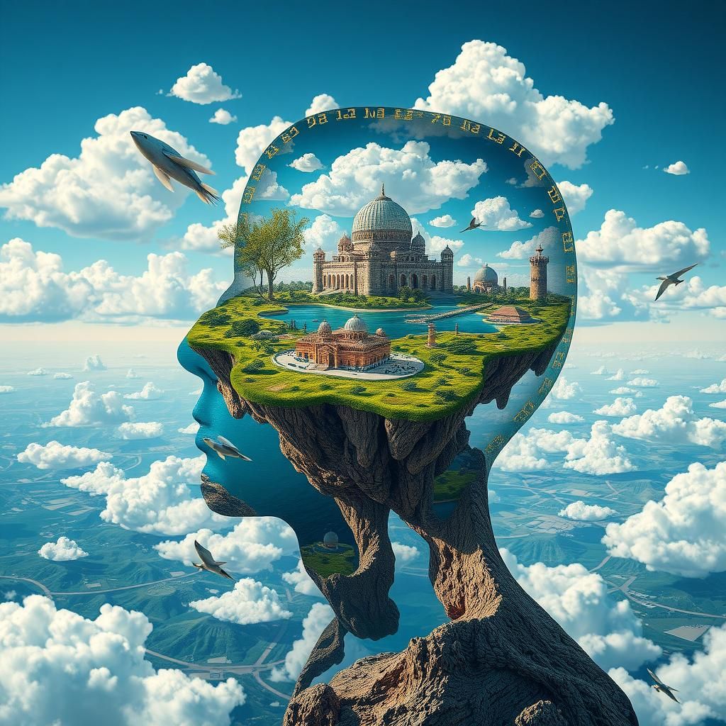 Surreal Mindscape Concept Art of Man's Head