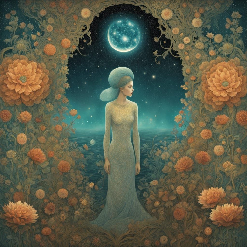 Mystical Man Meditating in a Surrealist Dreamscape