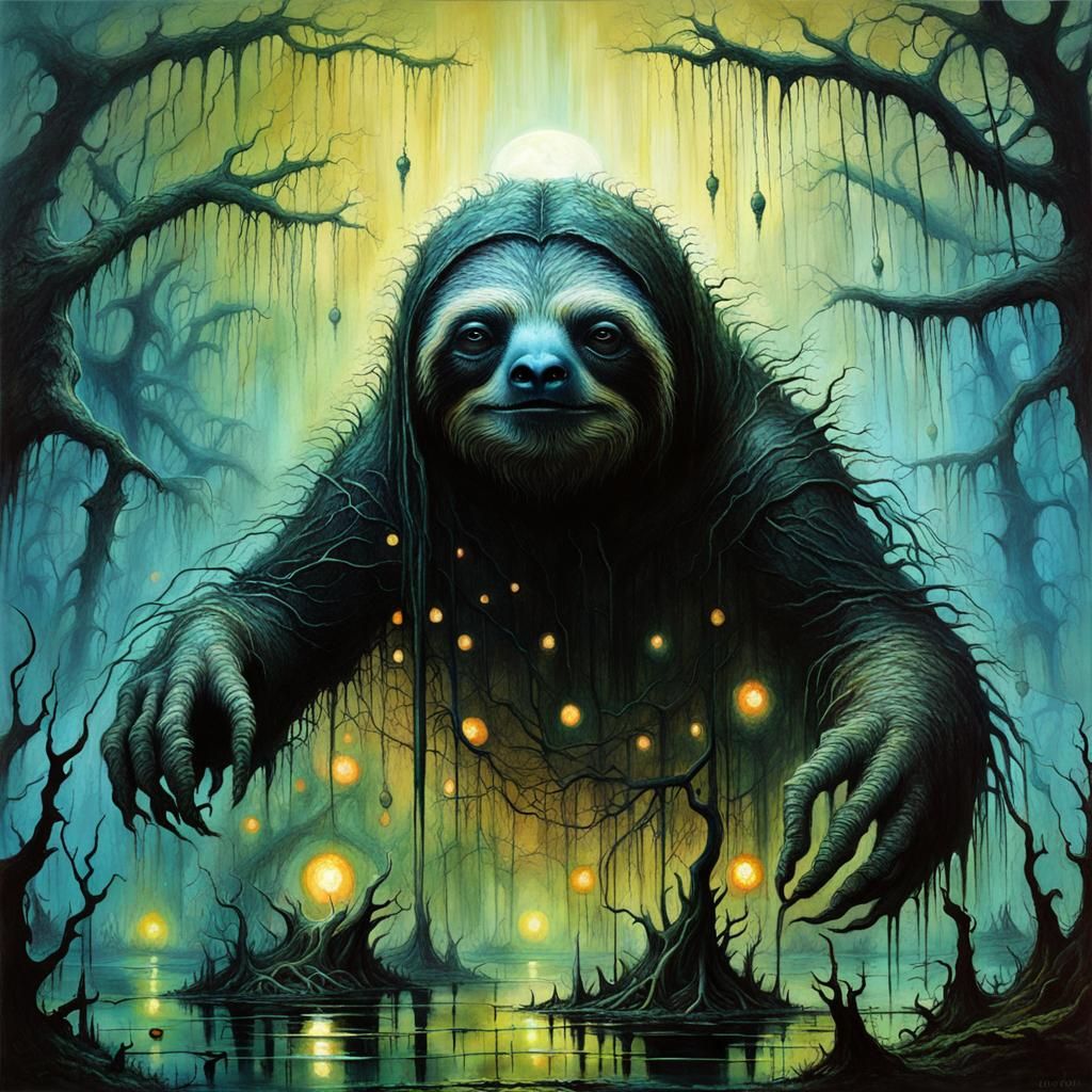 Sloth Monster in Miasmal Swamp as Oil Painting