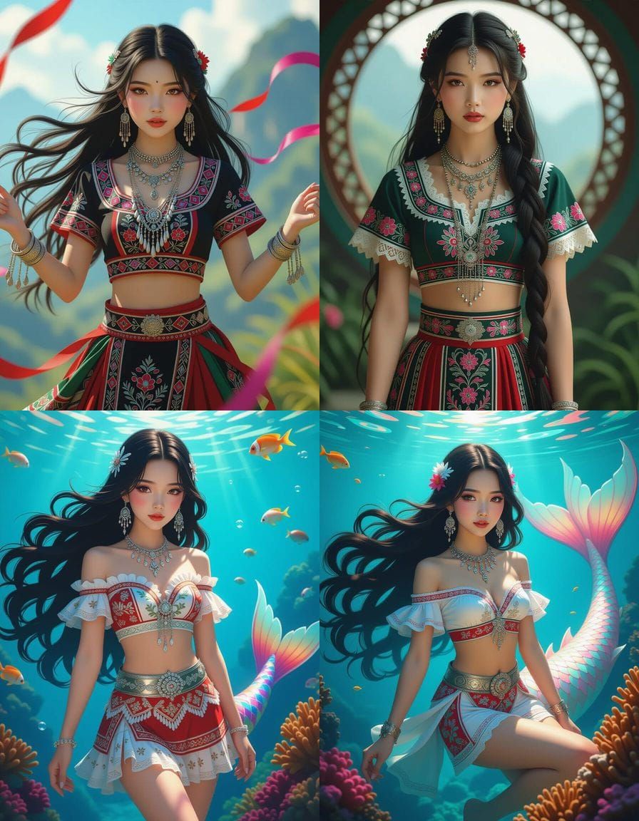 Hmong Woman in Traditional Embroidered Clothing