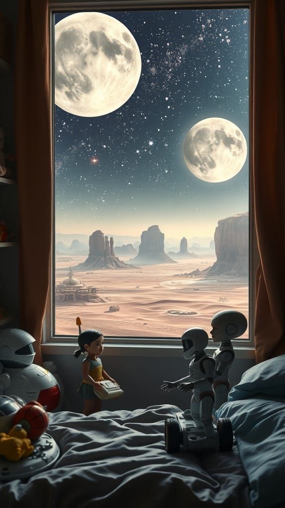 Futuristic Child's Room with Alien Desert View