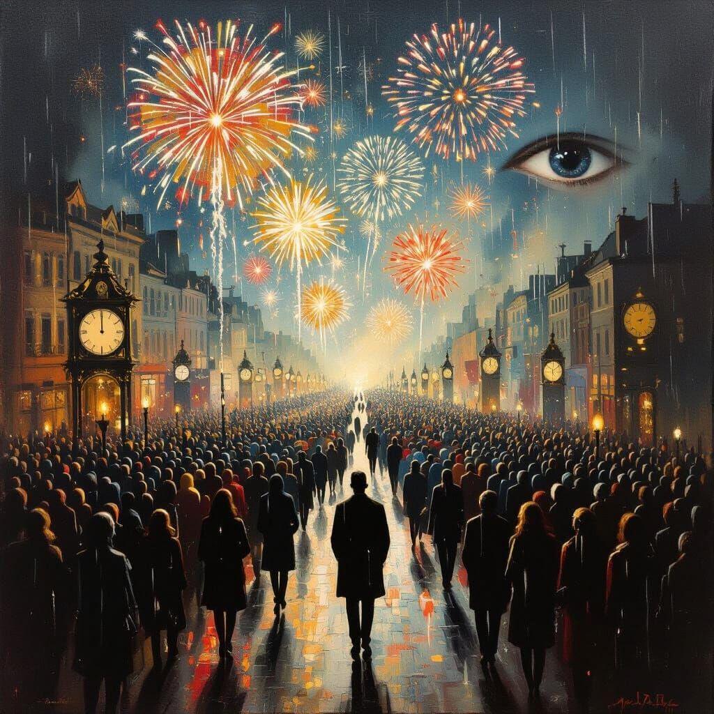 Surreal New Year's Eve Crowd Painting