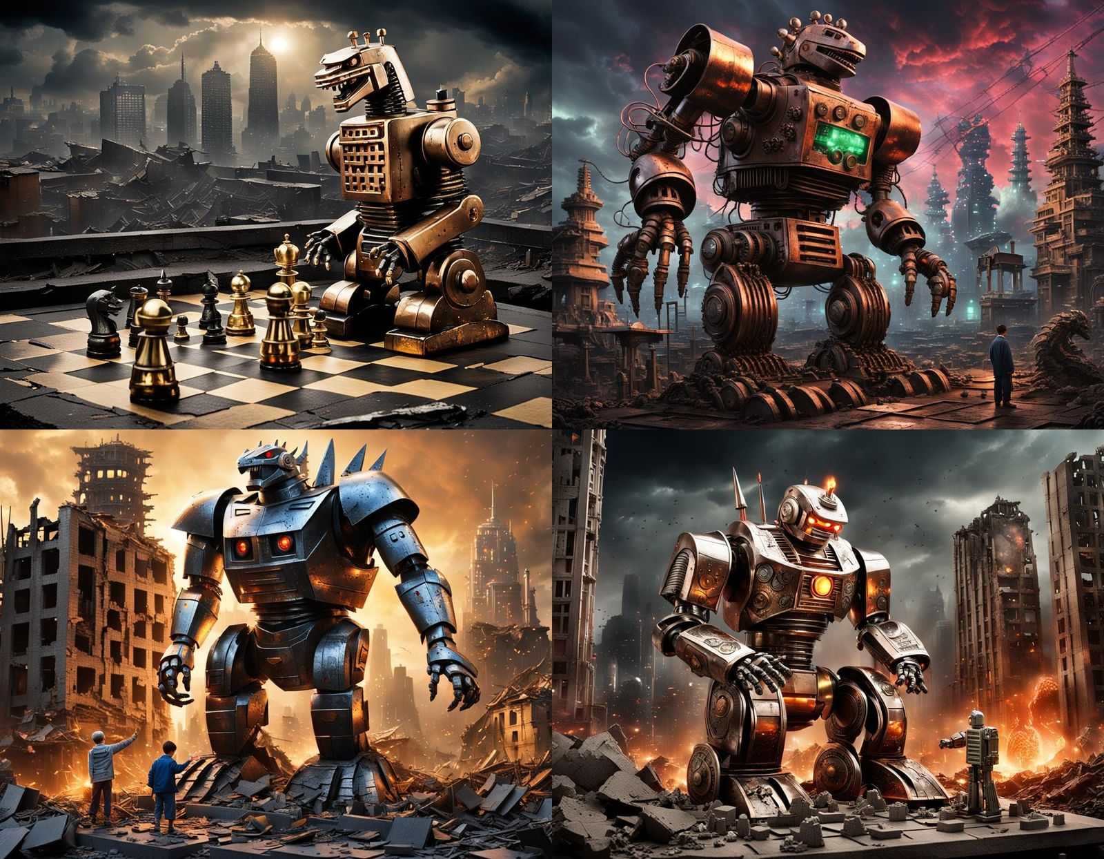 Giant Robot Chess Match Against Godzilla in Ruins