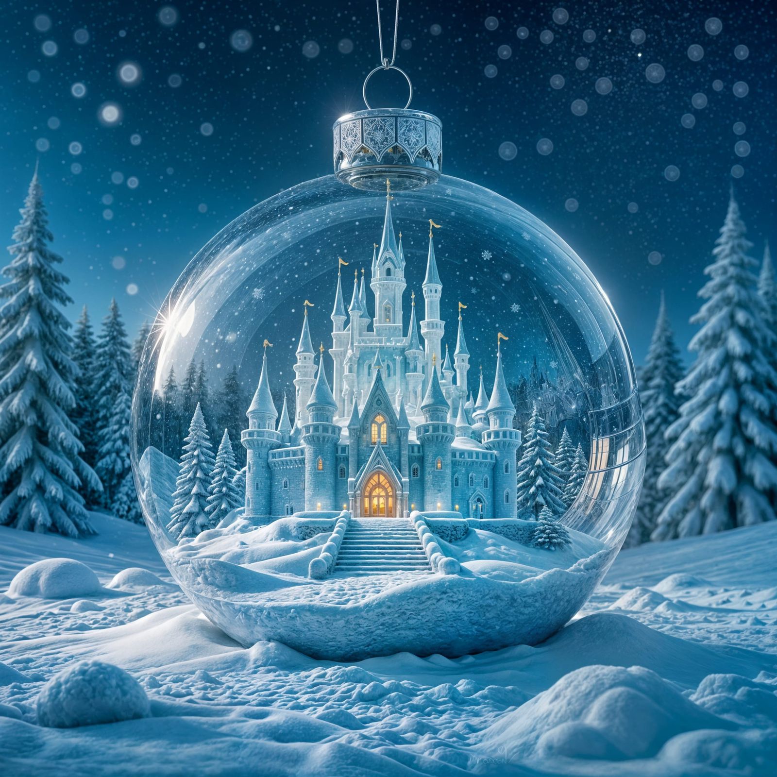 Magical Winter Scene Inside Glass Ornament