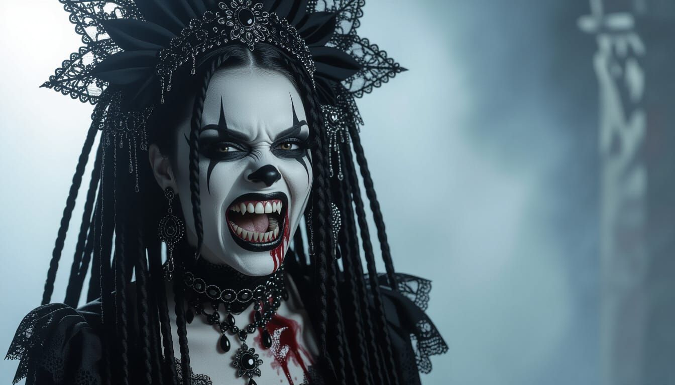 Gothic Woman Screaming with Chrome Teeth