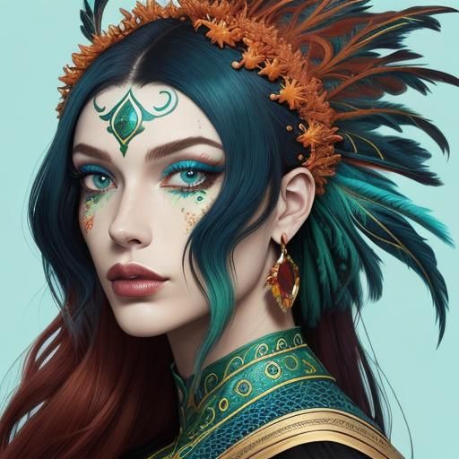 Dragon Woman Portrait in Expressionist Abstract Style