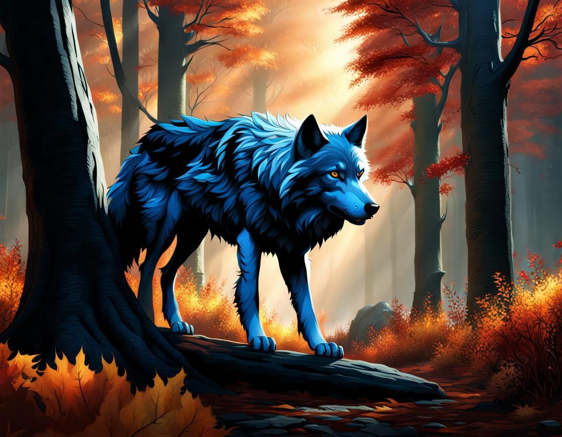 Wolf in Autumn Forest: Detailed Matte Painting