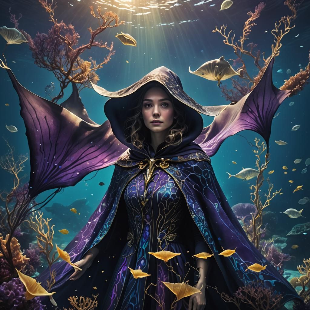 Underwater Portrait: Woman in Manta Ray Cloak