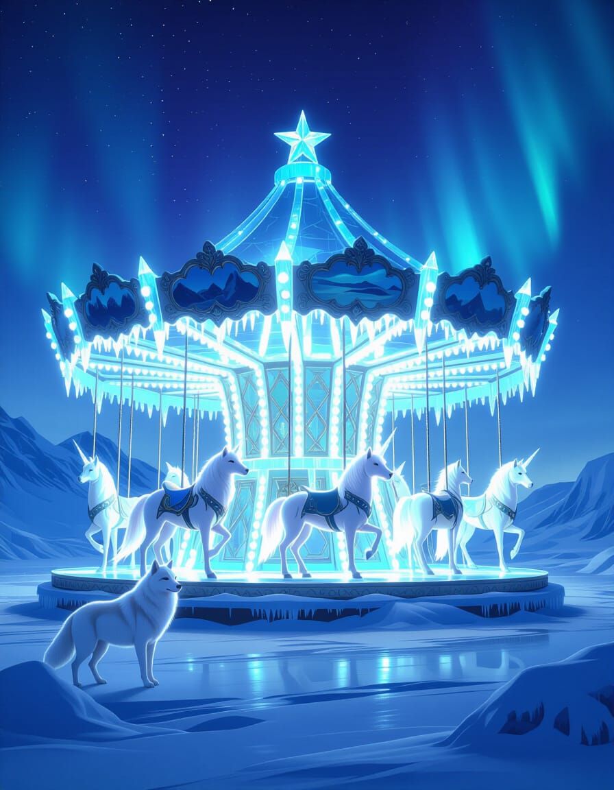 Ice Carousel of Aurora Light on Arctic Tundra