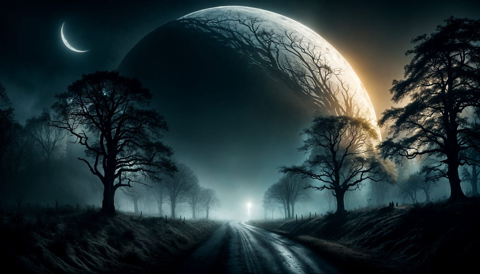 Mystical Witches Road Through Dark Fantasy Forest