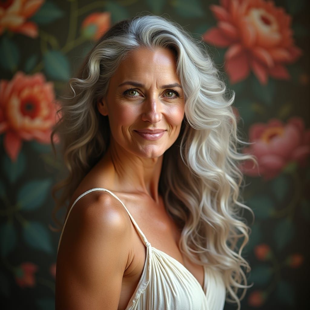 Elegant Silver-Haired Woman in Classical Portrait